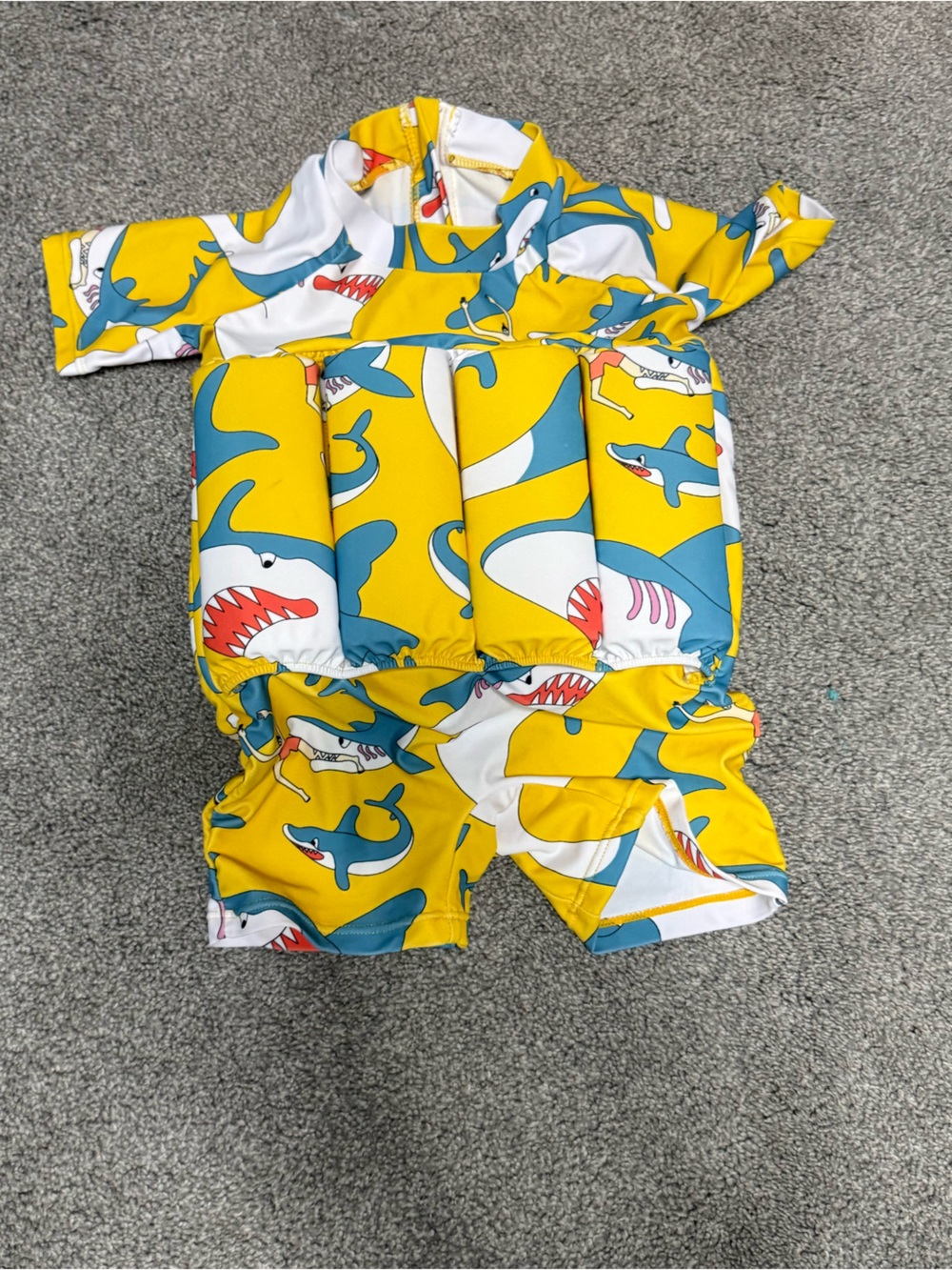 Kids Yellow Shark Print Swim Float Suit